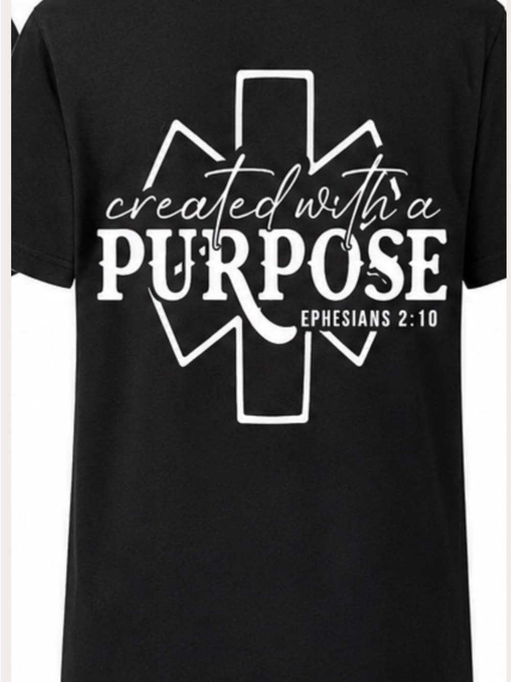 Paramedic EMT EMS Black Tee with White "Created With A Purpose" Graphic